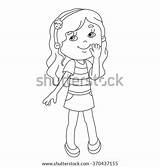 Girl Sideways Standing Coloring Cartoon Pages Template sketch template