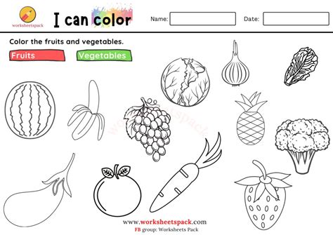 printable fruits  vegetables coloring pages  kids worksheetspack