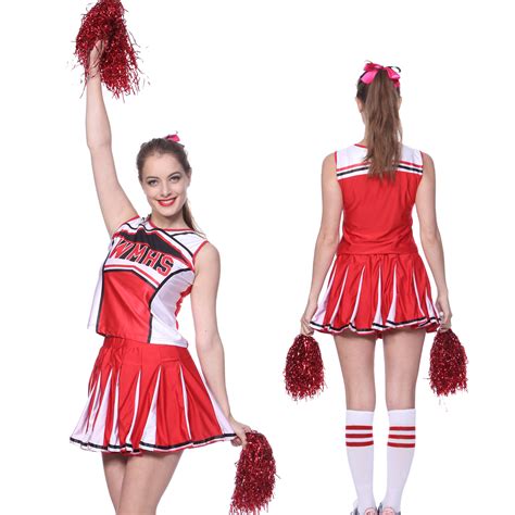 glee style cheerleader cheerios costume fancy dress outfit adult w pom