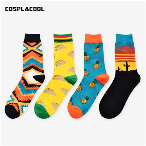 autumn winter  arrival unisex happy socks art abstraction creative pattern fruit pineapple