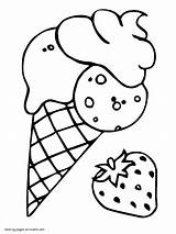 Coloring Ice Cream Pages Food Cone Strawberry Printable Cones Color Kids Print Sundae sketch template