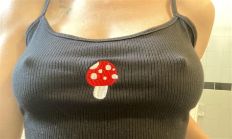 wearing my cute mushroom 🍄 top braless r braless