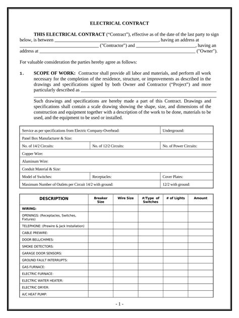 electrical contract template  template pdffiller