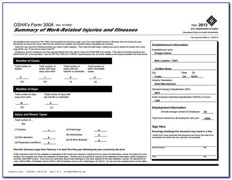 Osha Form 300a Printable Customize And Print