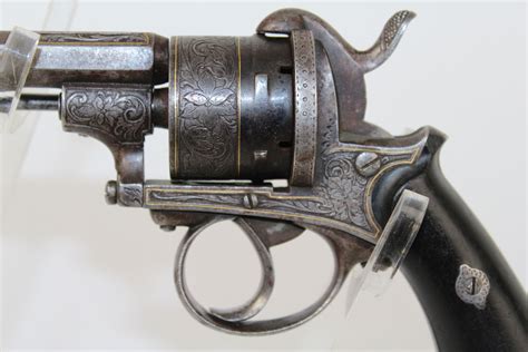 engraved belgian lefaucheux pinfire revolver antique firearms