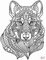 Coloring Wolf Zentangle Pages Head Printable Drawing sketch template