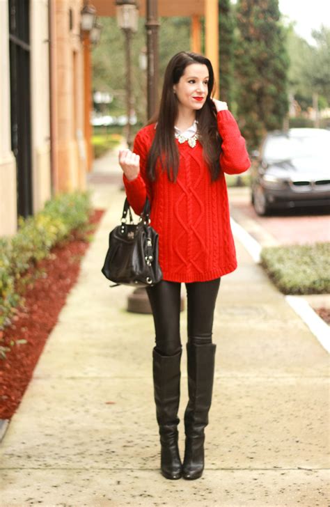 oversized red cable knit faux leather leggings diary of a debutante