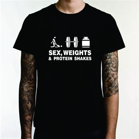 Sex Weights And Protein Shakes Custom T Shirt Jdm Humour