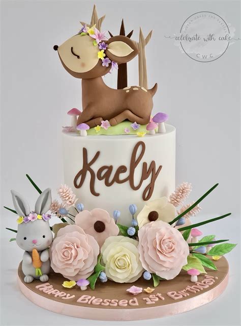 celebrate  cake woodland featuring deer st birthday single tier cake