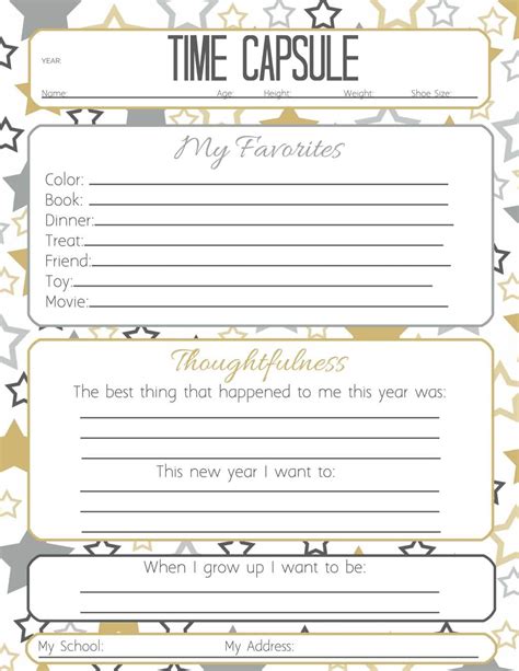 years time capsule printable questionnaire  kids