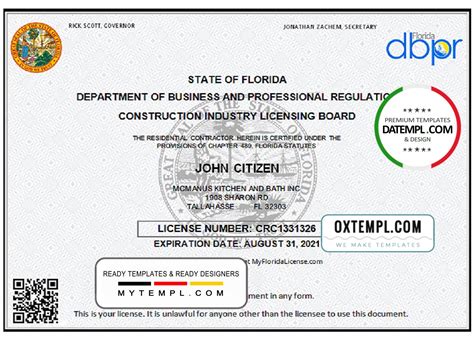 usa florida contractor business license template  word   format
