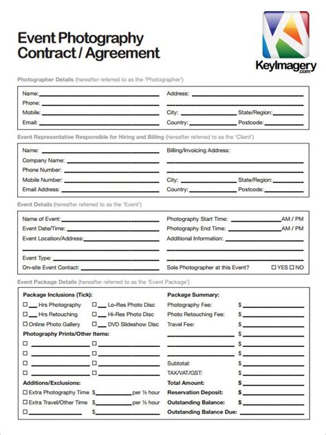 photography contract templates word  apple pages google docs