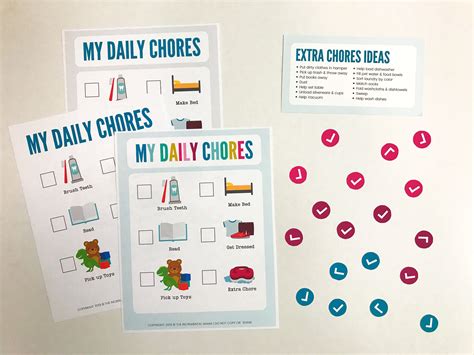 printable picture chore chart  preschoolers toddlers kids