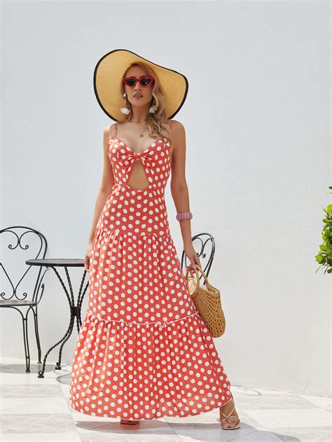 fashion women new v neck sleeveless polka dot backless beach dress