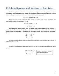solving equations  variables   sides   grade