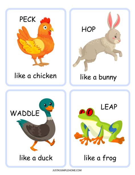 animal movement  printable cards  preschoolers jenny