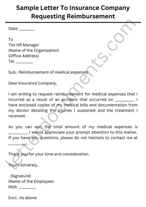 sample letter  insurance company requesting reimbursement