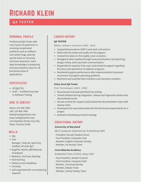 qa tester resume samples templates pdfword  qa tester