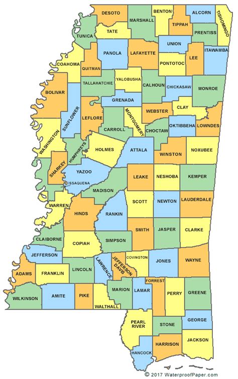 mississippi county map ms counties map  mississippi