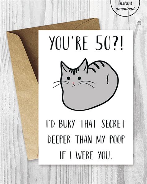 Funny 50th Birthday Cards Printable Cat 50 Birthday Card