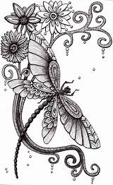Zentangle Dragonfly Swirls Stylised sketch template
