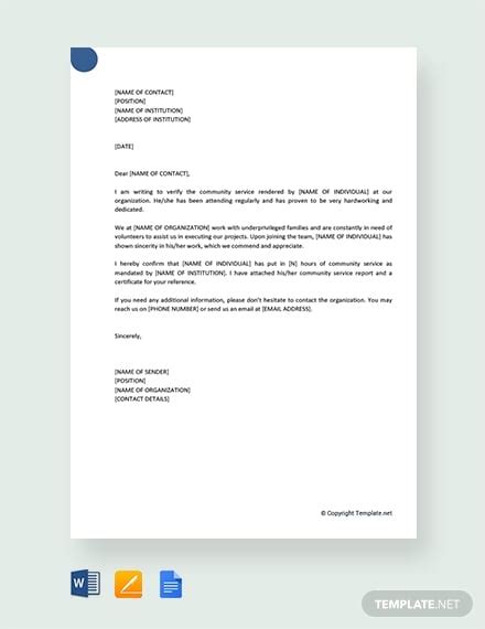 makecreate  community service letter templates examples