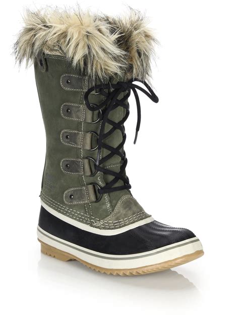 lyst sorel joan  arctic faux fur trimmed suede leather lace  boots  green