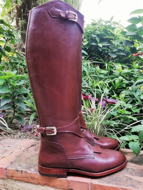 brown handmade tall leather riding boots men boots  horse riding polo boots tall riding boots