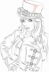 Steampunk Coloring Pages Girl Coloriage Girls Adults Printable Sheets Books Deviantart Only Lineart sketch template