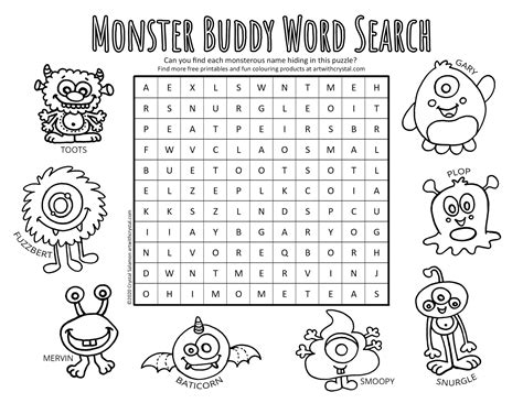 printable monster word search colouring page game canadian art