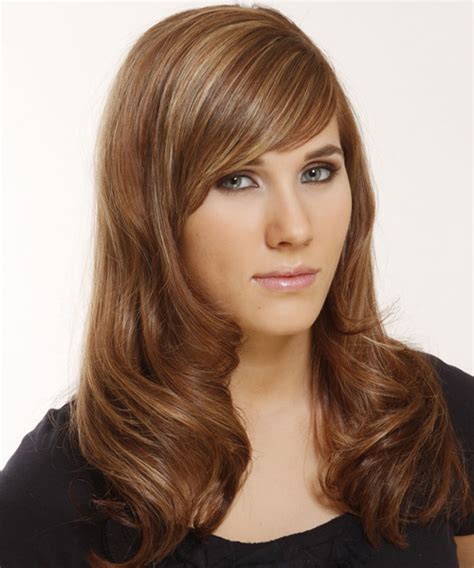 Long Straight Light Brunette Hairstyle With Side Swept