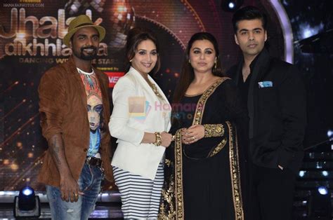 rani mukherjee madhuri dixit karan johar remo d souza on the sets of