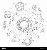 Celestial Bodies Coloring Space Cosmic Monochrome Comet sketch template