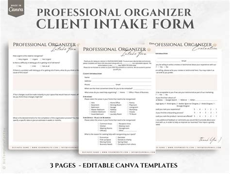 professional organizer client intake form  shown