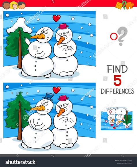 cartoon illustration  finding  differences  pictures