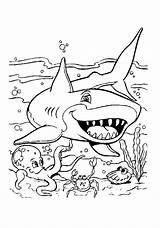 Coloring Fish Shark Octopus Pages Crab Funny Kids Print sketch template
