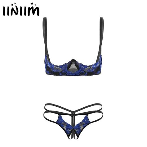 Iiniim Delle Donne Femme Erotica Lingerie Di Pizzo Set Seni Esposti