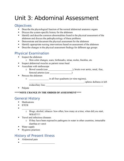unit  notes abdominal assessment unit  abdominal assessment
