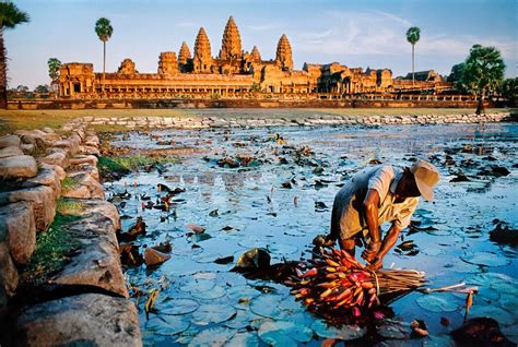 Local In The Waters Of Angkor Wat Cambodia 1997 Steve Mccurry