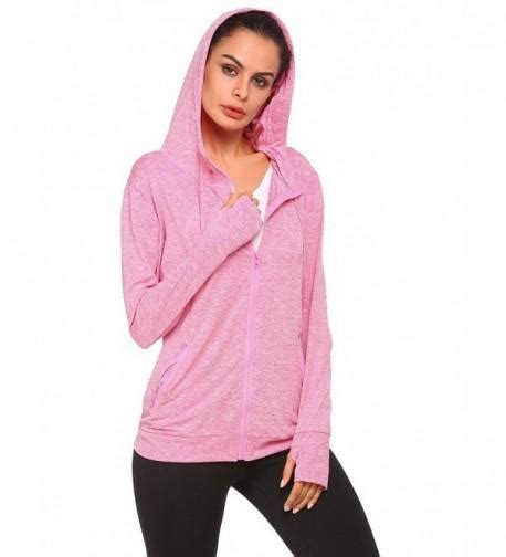 women s lightweight active performance full zip hoodie jacket with thumb holes m xxl rose red