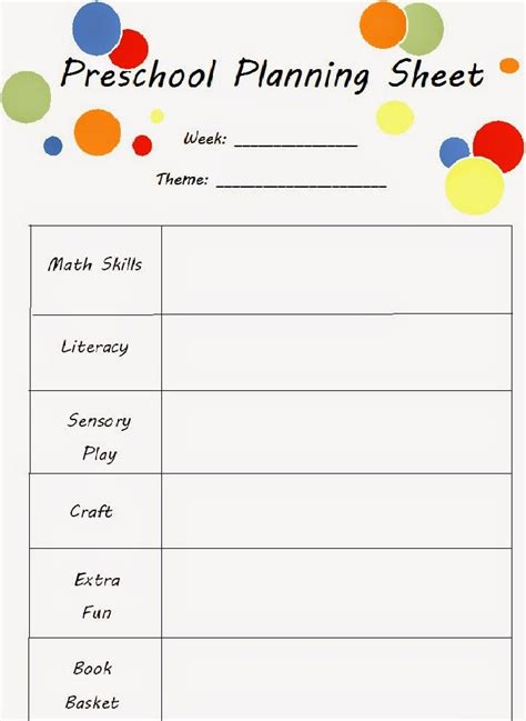 daycare planning sheets