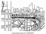 York Subway Train City Pages Sketch Coloring Street Scene Line Ink Vector Brooklyn Buildings Drawn Template Pic Illustration sketch template