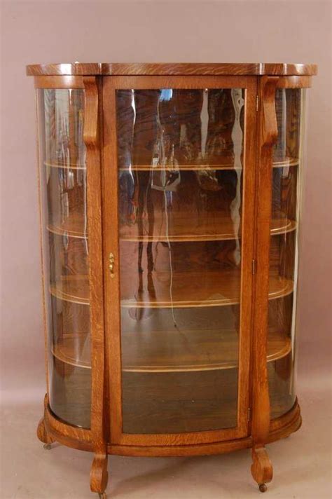 curved glass oak china cabinet original shelves