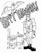 Coloring Frankenstein Minions Halloween Pages Minion Printable Kids Library Clipart Comments sketch template