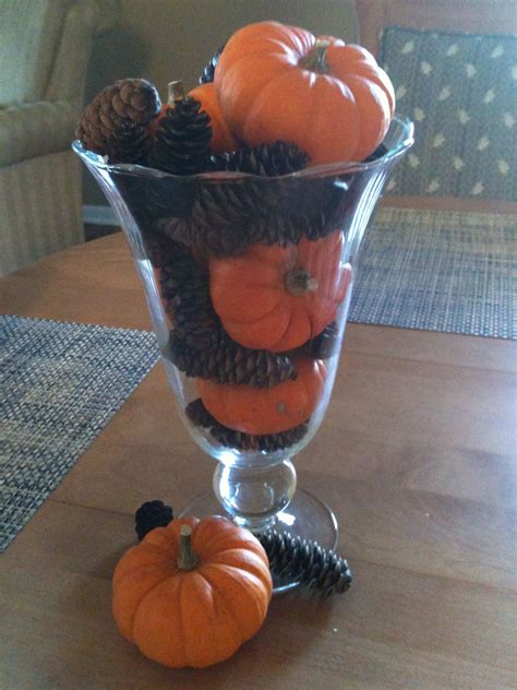 pumpkin and pine cone parfait fall centerpiece holiday