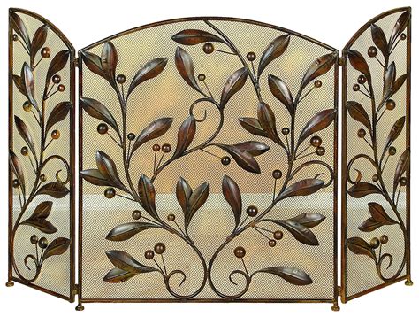 decmode large  panel brown metal fireplace screen  vines decorative fire screen