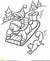 Coloring Sledding Pages Winter Read Snowy Down sketch template