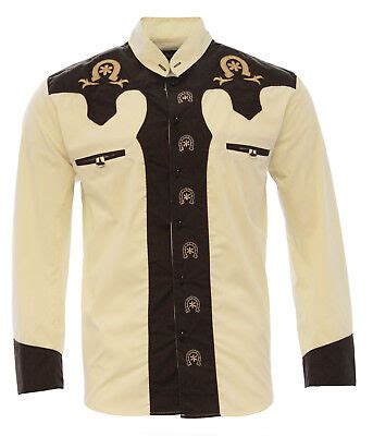 mens charro shirt camisa charra el general western wear color beigebrown ebay