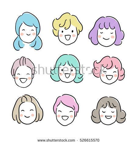 vector illustration draw outline cute face  lady colorful pastel