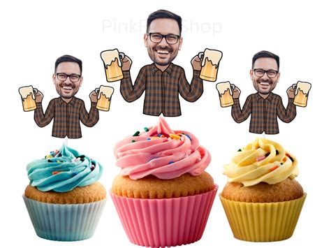 man  beers cupcake toppers  personalized custom face photo